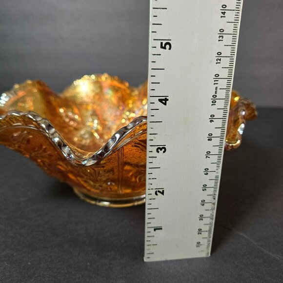 Vtg Imperial Glass American Beauty Open Rose Marigold Riffle Carnival Glass Bowl - Picture 13 of 14